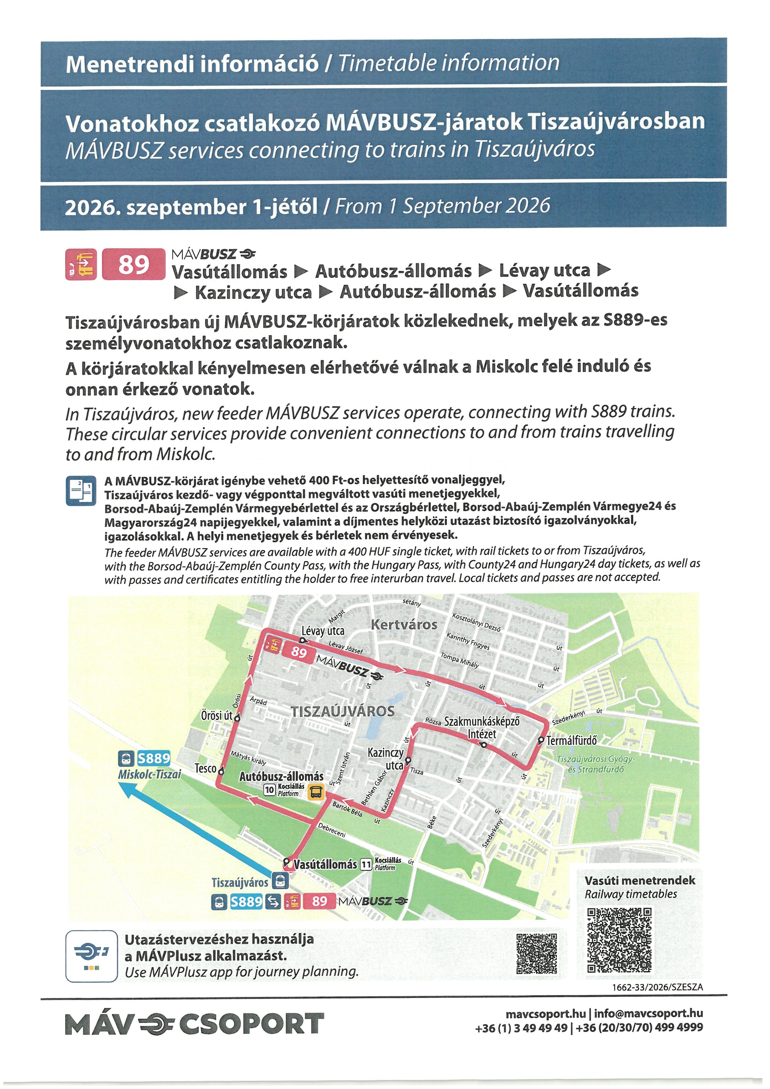 Menetrendi Információ 2026.09.01-től