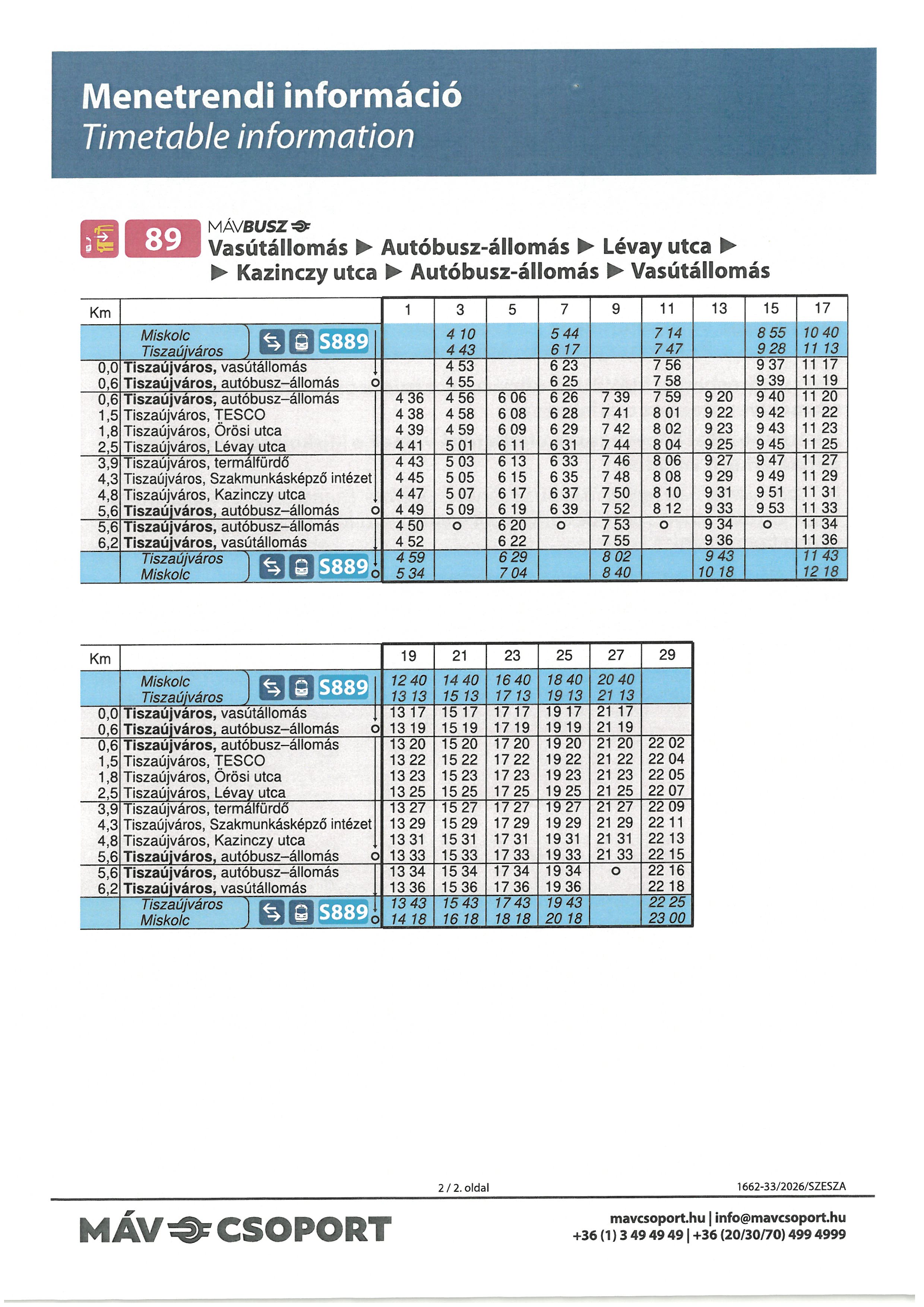 Menetrendi Információ 2026.09.01-től